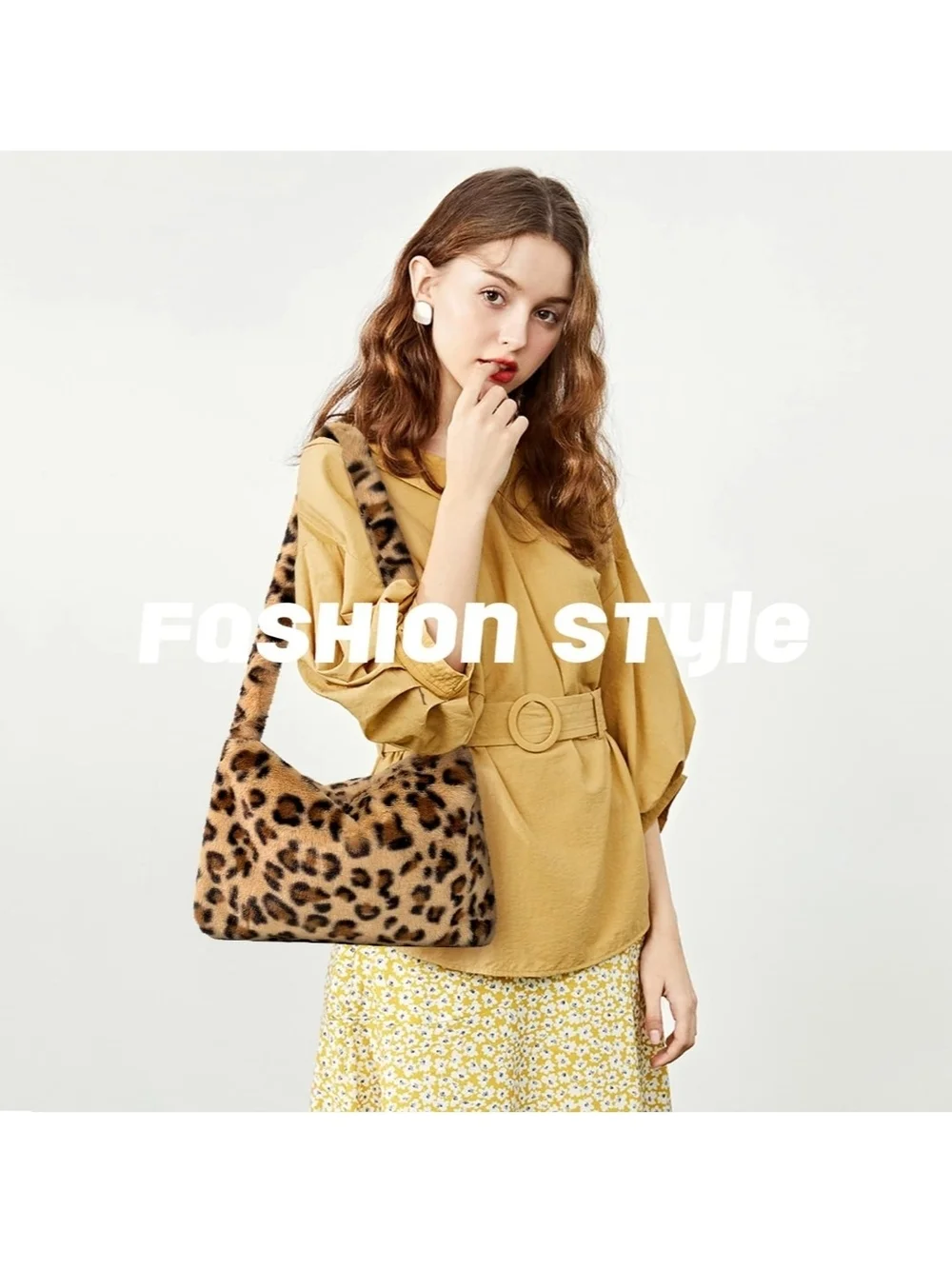 Leopard Print Faux Fur Shoulder Bag - Brown